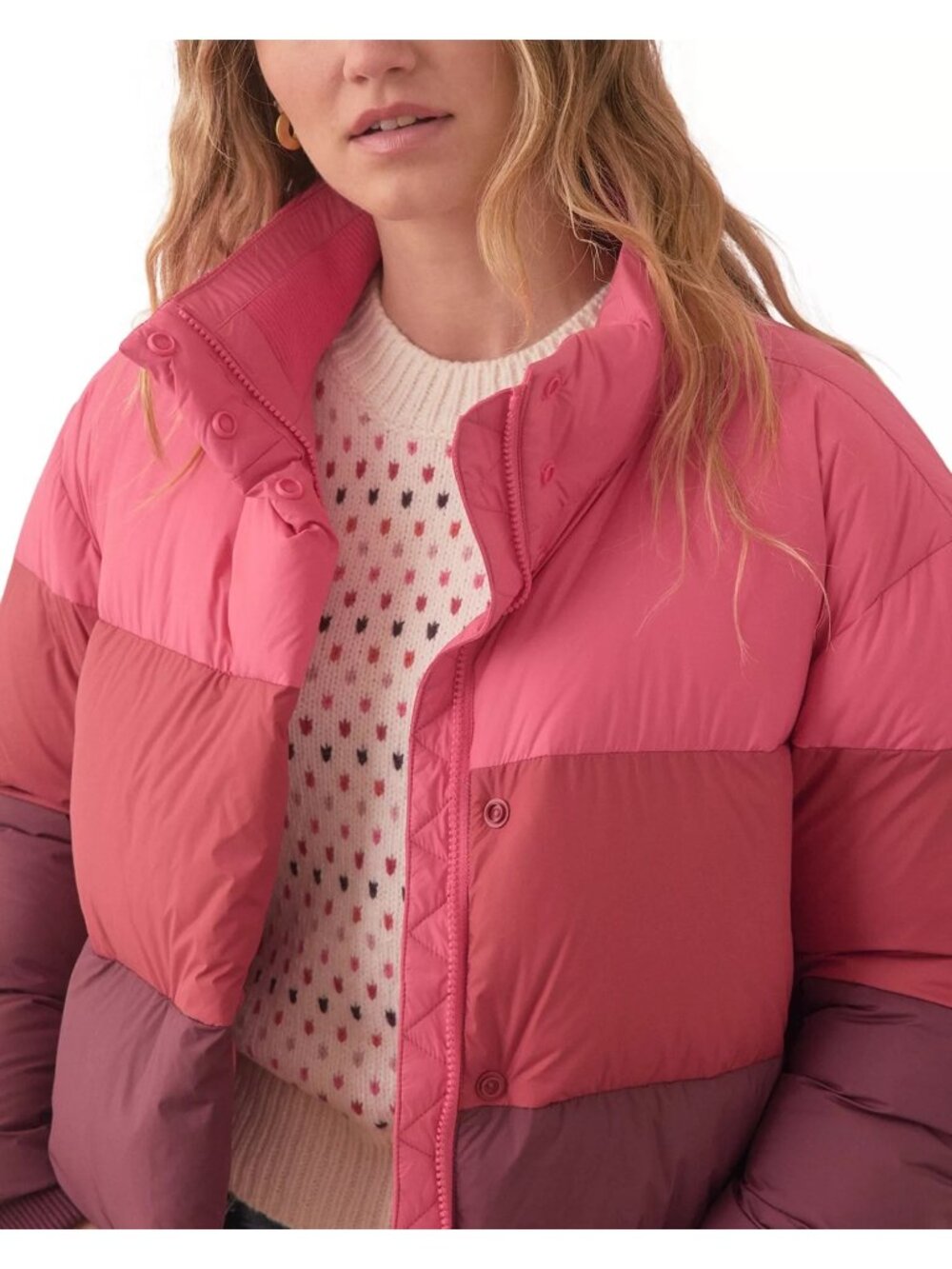 Marine Layer Gia Cropped Down Puffer Jacket Colorblock Size Small New with Tag - Picture 3 of 11
